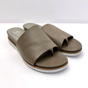 Eileen Fisher Edge Thong Sandals Women's 8 Taupe Greige Leather Slide‎ Flats